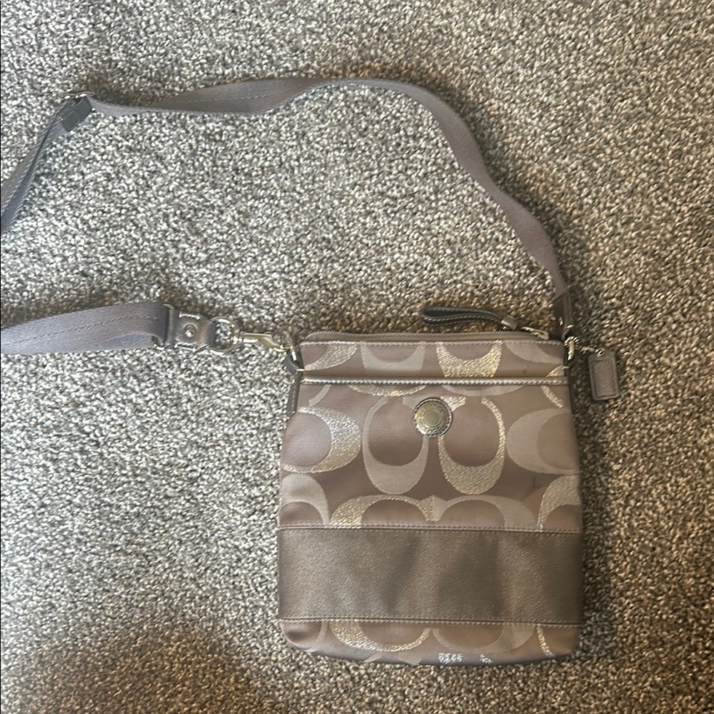 Coach Gray and Silver Crossbody Bag with Iconic Signature Pattern - Picture 1 of 6